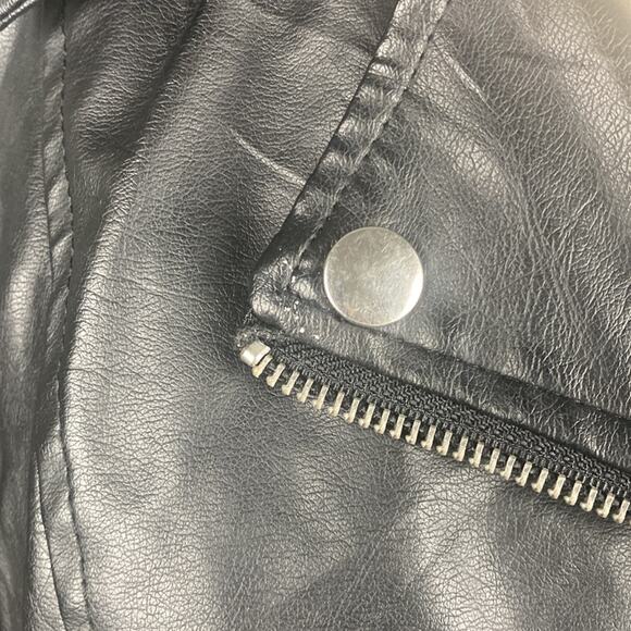 ASOS New Look Black Faux Leather Biker Jacket Full Zip Quilted Sz Medium - Picture 6 of 13